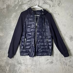 Mackage Washable Light Weight Down Hoodie Transitional Goose Down Jacket Navy